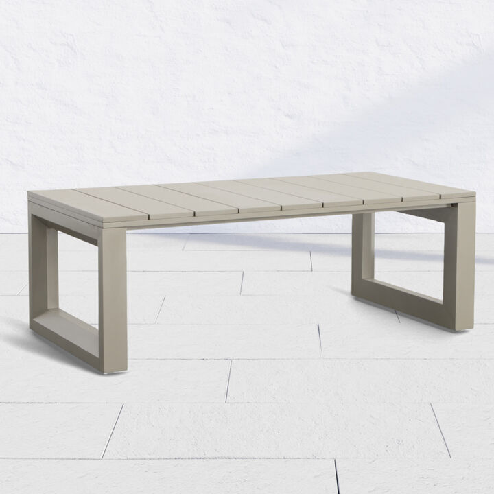Outdoor Showcase: Contemporary Cocktail Table - Neutral Style, Beveled End Panels, Geodesic Pattern - Rust-Resistant, Scratch & Weather-Resistant Aluminum Frame