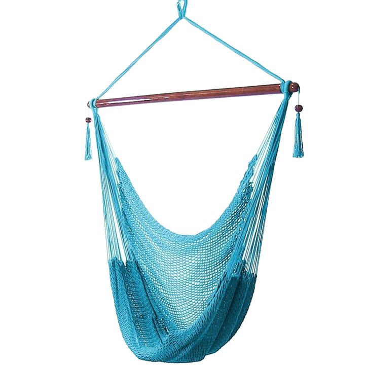 Sunnydaze Extra Large Polyester Rope Hammock Chair and Spreader Bar - Blue