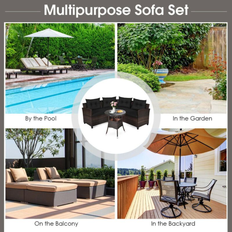4 Pieces Furniture Patio Set Outdoor Wicker Sofa Set