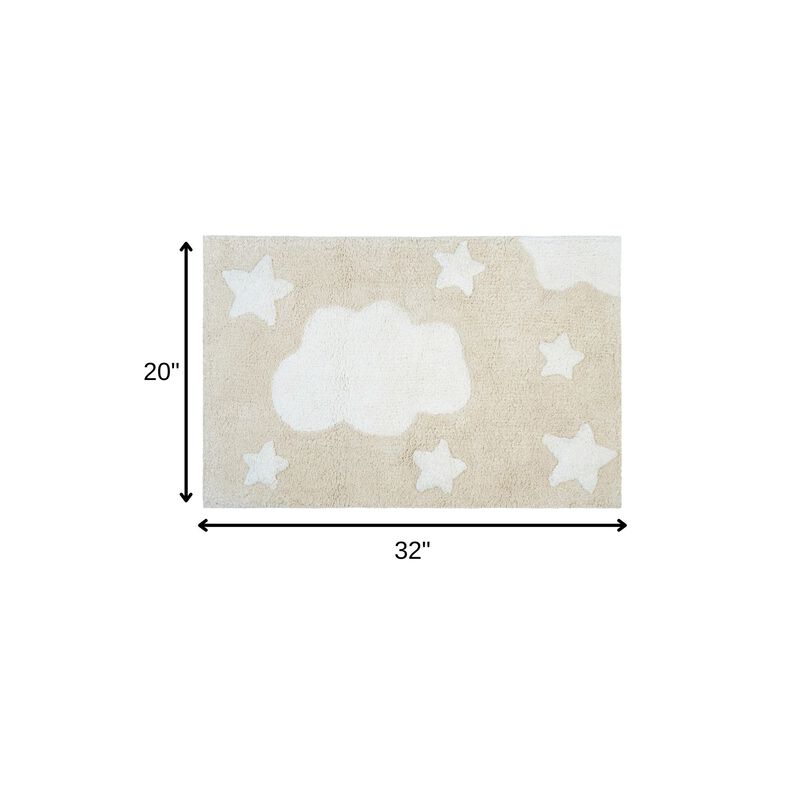 HomeRoots 32" White And Beige Cotton Clouds and Stars Youthful Bath Rug image number 5