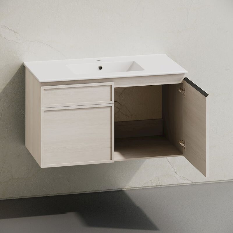 St. Tropez 36" Wall-Mounted Bathroom Vanity in White Oak with Sink Top image number 4