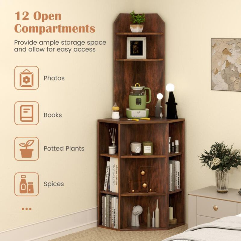 Hivvago 6-Tier Corner Shelf with Charging Station and 2 USB Ports