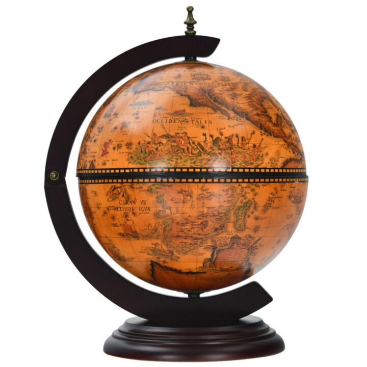 Hivvago 19 Inch 16th Century Nautical Map Tabletop Globe Wine Cabinet-Brown