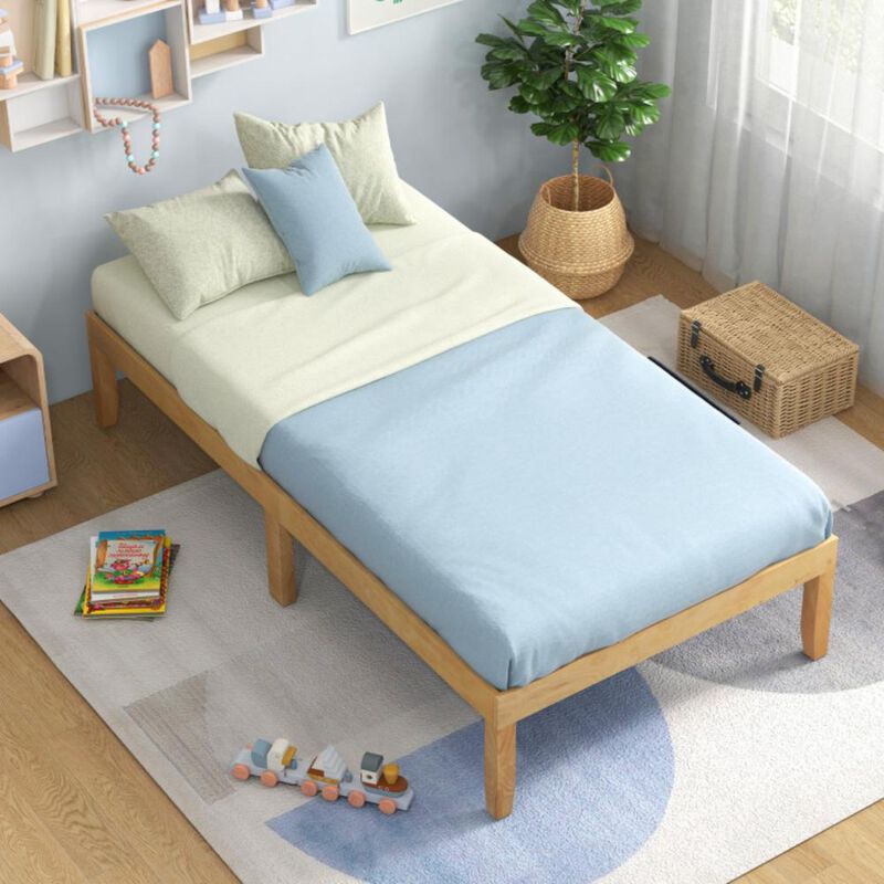 Hivvago 14 Inch Twin Wood Platform Bed Frame with Wooden Slats Support
