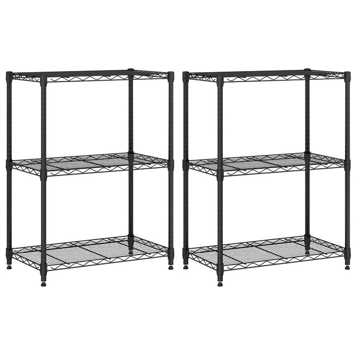 Set of 2 Metal Storage Shelves with 3 Tier V Shaped Wire Rack-Black