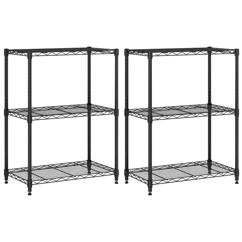 Set of 2 Metal Storage Shelves with 3 Tier V Shaped Wire Rack-Black image number 0
