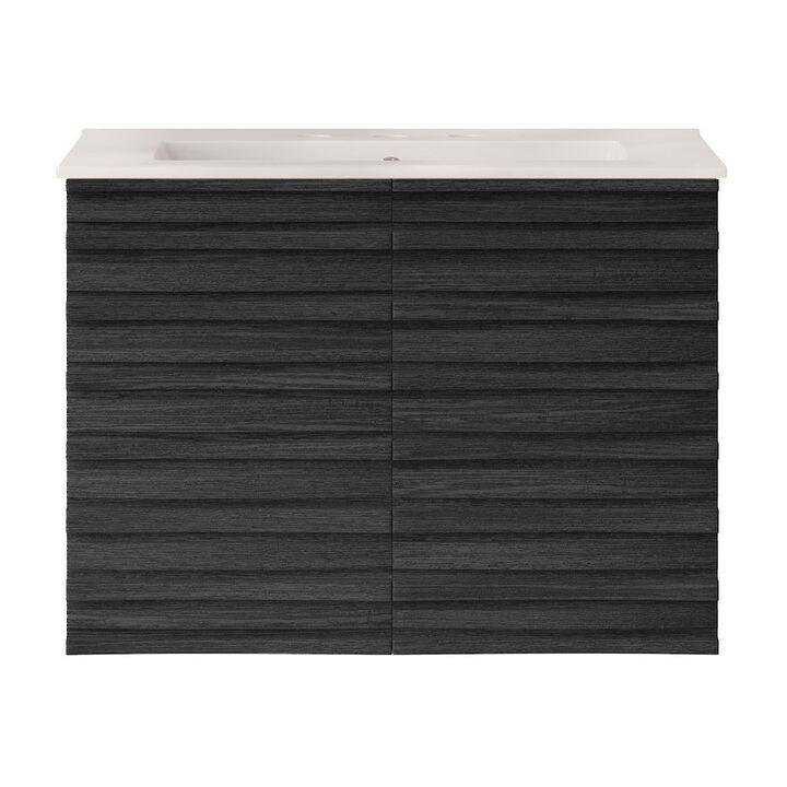 30" Wall-Mounted Bathroom Vanity in Black Oak with 3-Hole Widespread Sink Top