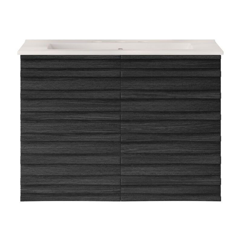 30" Wall-Mounted Bathroom Vanity in Black Oak with 3-Hole Widespread Sink Top image number 0