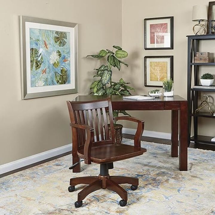 QuikFurn Espresso Wood Bankers Chair with Wooden Arms and Seat