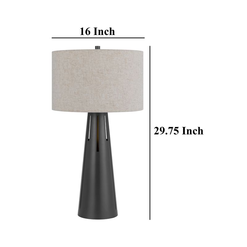 Tiy 30 Inch Table Lamp, White Hardback Drum Shade, Gray Iron Cone Base - Benzara