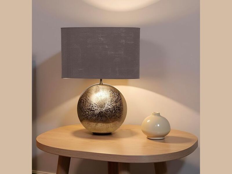 Modern Metal Table Lamp with Antique Gold Finish and Rectangular Lampshade image number 2