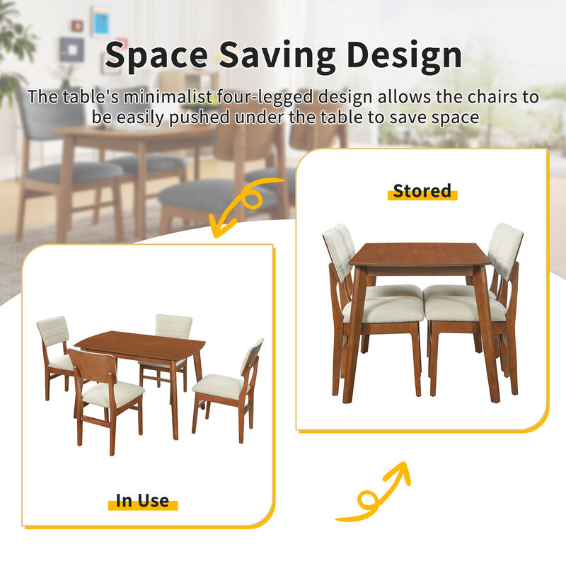 Whisen 4-Piece 16.9inch Upholstered Dining Chairs, Solid Rubber Wood Foam Mid-Century Modern for Kitchen Dining Room image number 3