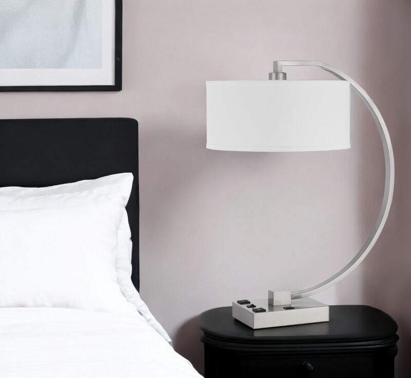 Hivvago 26" Nickel Metal Lantern Desk USB Table Lamp With White Shade