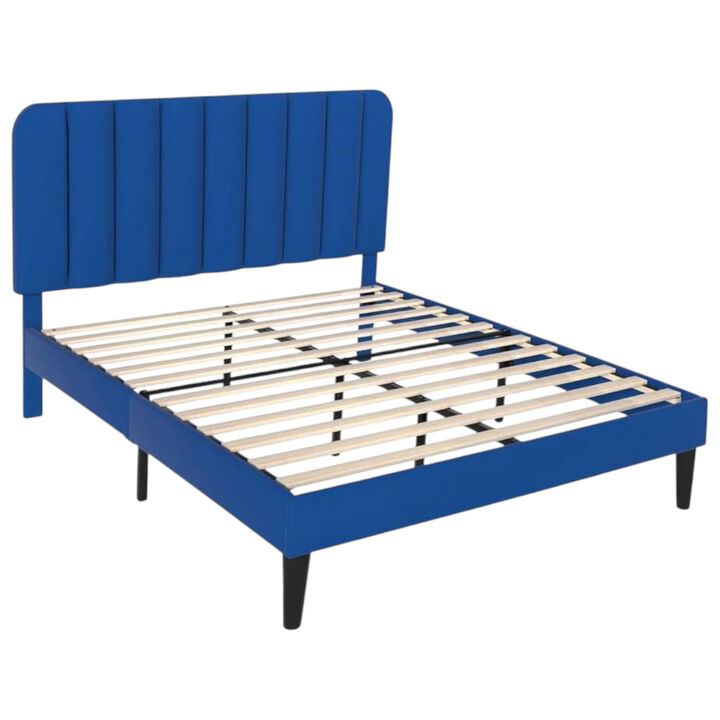 Elegant Upholstered Platform Bed Frame with Soft Headboard for Bedroom