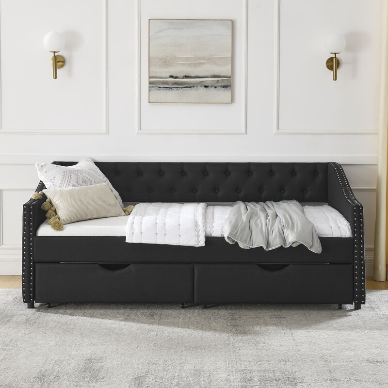 Nadcun Linen Upholstered 2 Storage Drawers Daybed image number 2