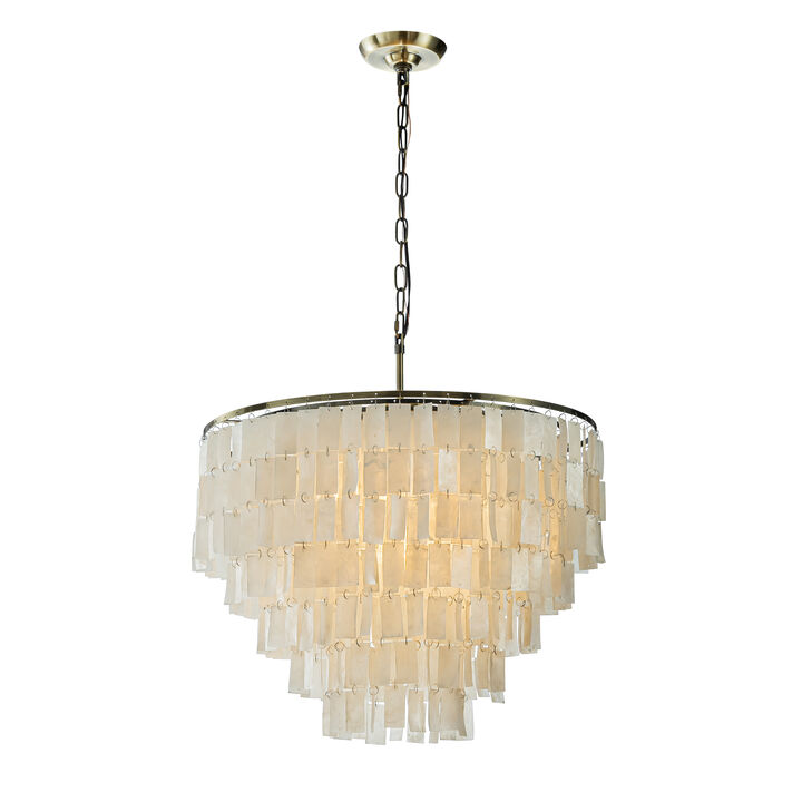 Modern Coastal Capiz Tiered Chandelier