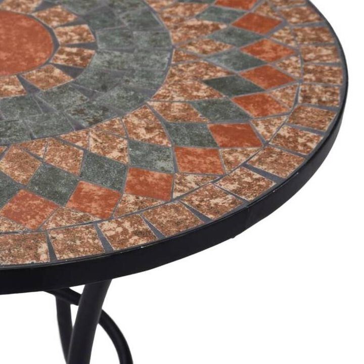 Hivvago Round Outdoor Patio Bistro Table Grey/Orange Mosaic Tiles and Metal Frame