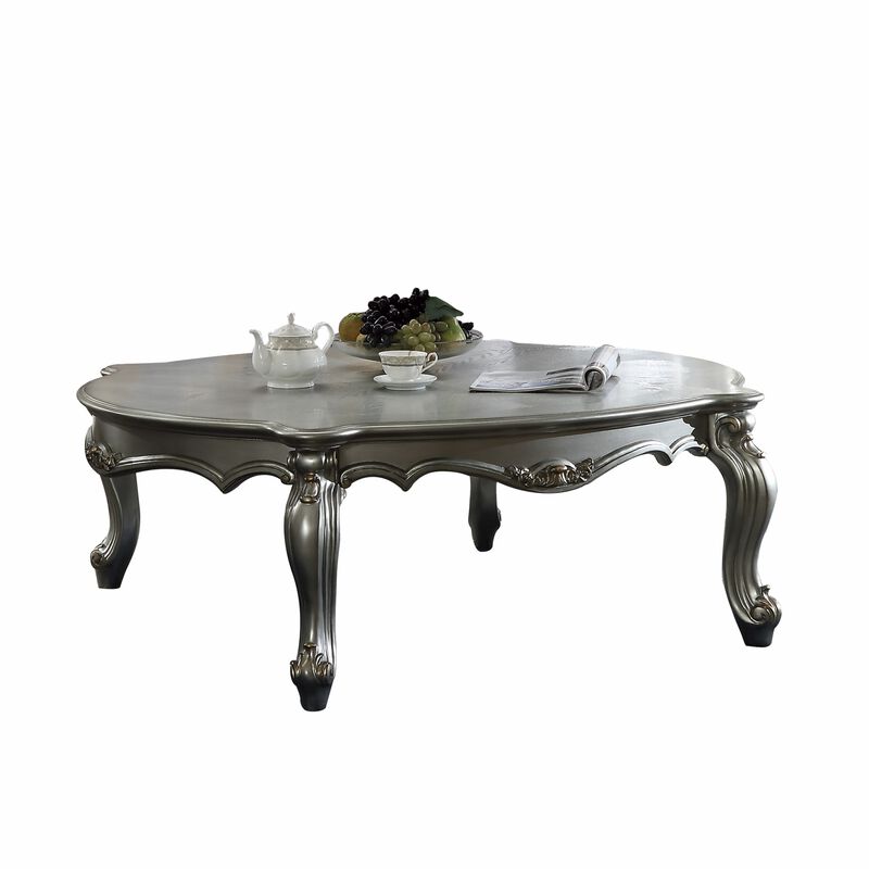 47 Antique Platinum Wood Poly Resin  Coffee Table