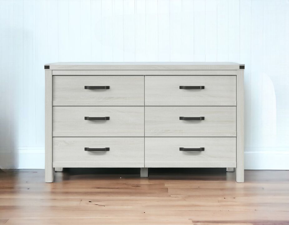 Wooden Double Dresser with Six Drawers for Organized Storage