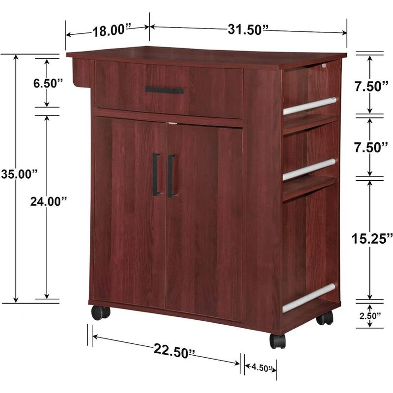 Shelby Rolling Kitchen Cart with Storage Cabinet
