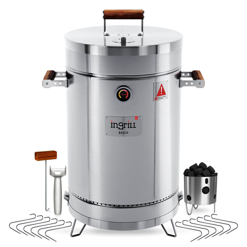 3-in-1 Stainless Steel Smoker Barrel Grill &ndash; Portable Charcoal BBQ with Thermometer, 25 lbs Outdoor Cooking Smoker for Camping, Backyard & Home BBQ INGRILL image number 0