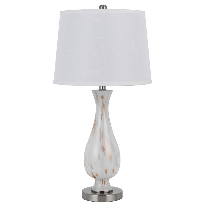 28 Inch Table Lamp Set of 2, White Shade, Elegant Curved Glass, Metal Base - Benzara