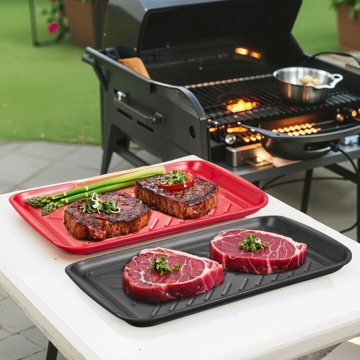 2-Pack Plastic Serving Trays with Handles, Anti-Slip Prep and Serve Trays for BBQ & Kitchen