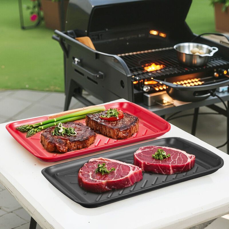 2-Pack Plastic Serving Trays with Handles, Anti-Slip Prep and Serve Trays for BBQ & Kitchen image number 1
