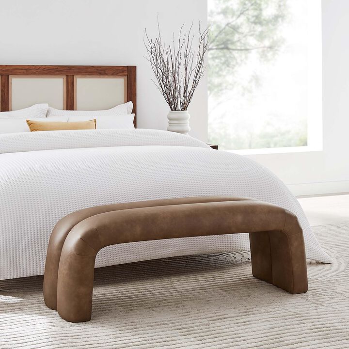 Modway EEI-6770-BRN Dax 50.5" Vegan Leather Upholstered Accent Bench, Brown
