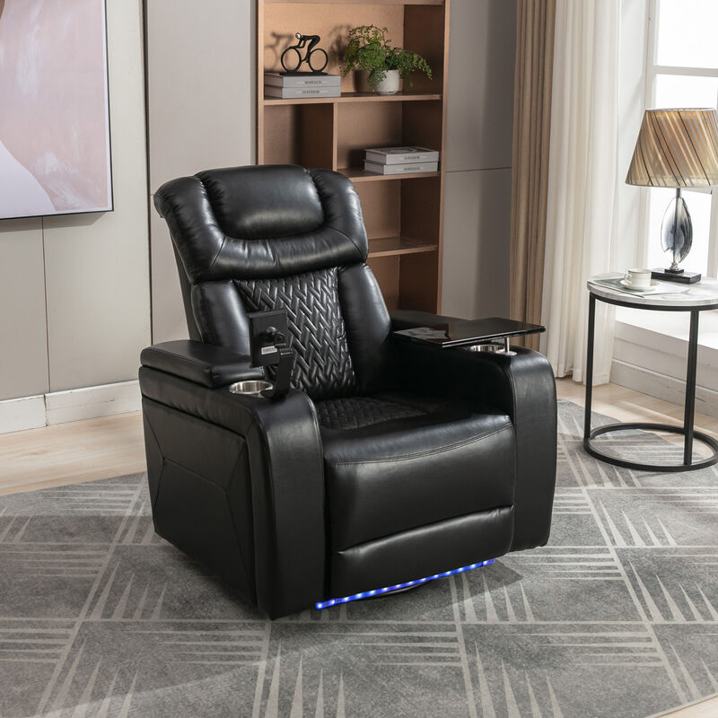 270 Degree Swivel PU Leather Power Recliner Individual Seat Home Theater Recliner image number 1
