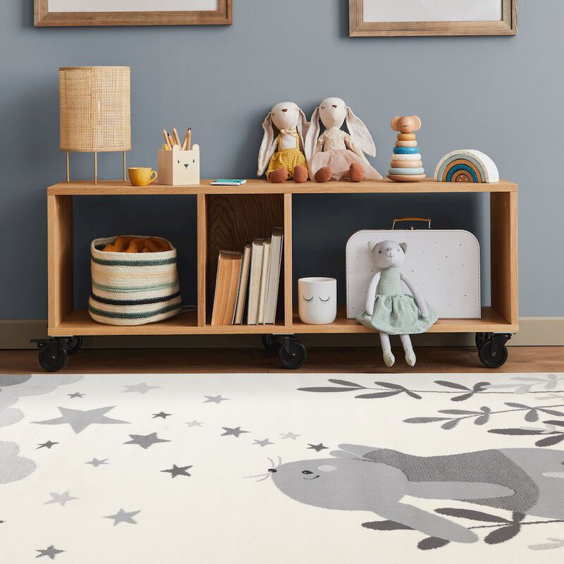 Novelle Home Functional Kids Grey White Bunny Rug, 3'11 x 5'7 image number 5