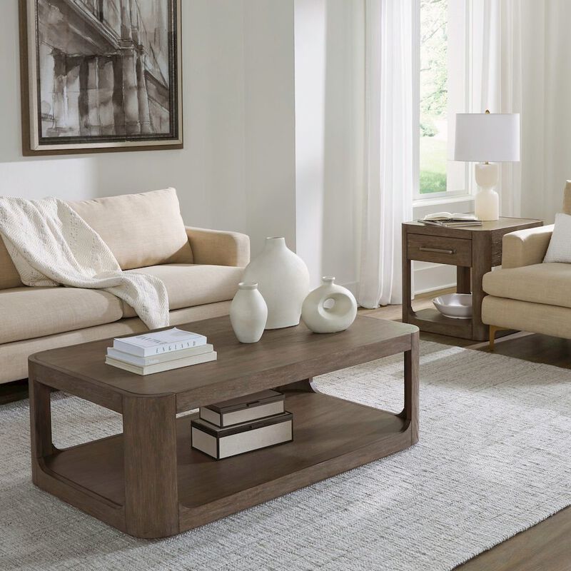 Liberty Furniture 3 Piece Living Room Set Rectangular Cocktail Table, 2 End Tables - Clay Oak Wood image number 1