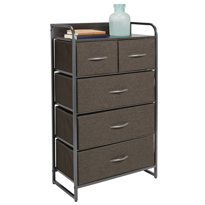 mDesign Tall Dresser Storage, 5 Fabric Drawers, Charcoal/Graphite Gray