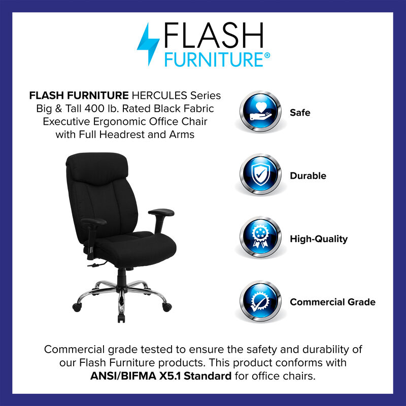 HERCULES Series Big & Tall 400 lb. Rated Black LeatherSoft Executive Ergonomic Office Chair with Full Headrest & Arms image number 5