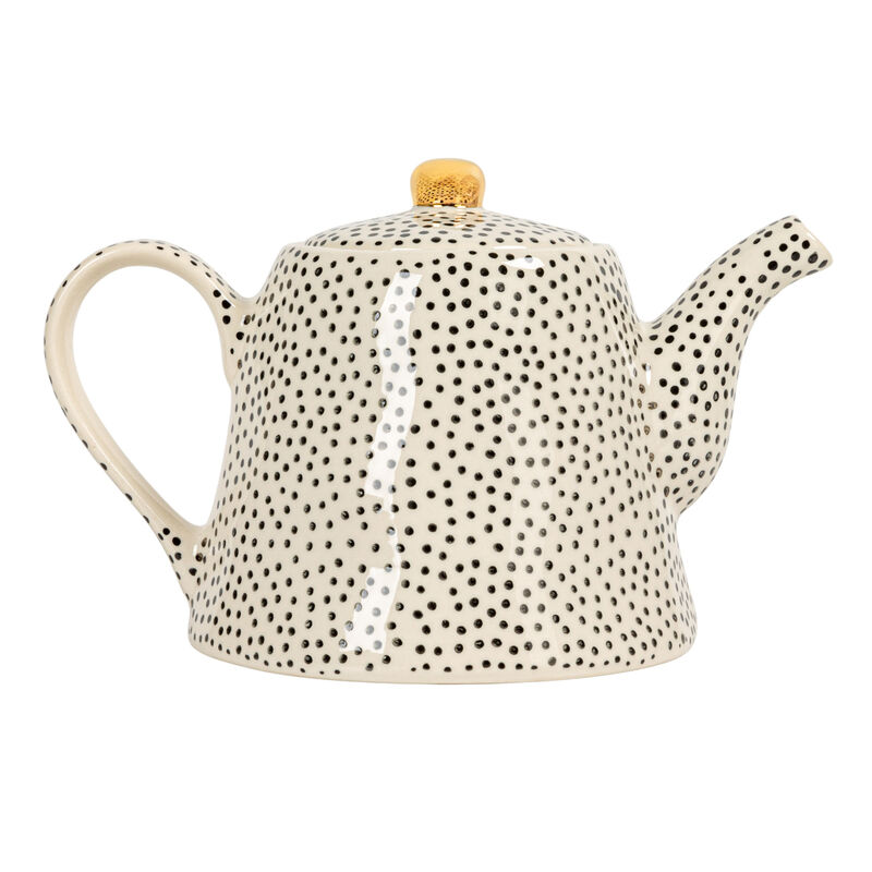 32-Ounce Stoneware Teapot with Black Speckles and Gold Electroplated Accents, Black and White image number 2