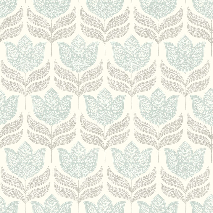 Cathal Aqua Tulip Block Print Wallpaper
