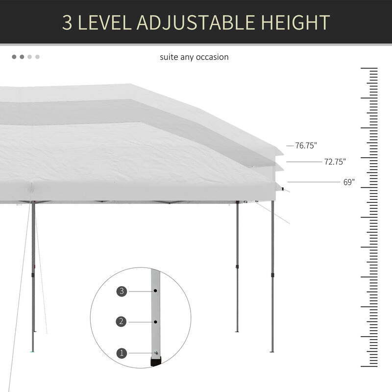 Outsunny 10' x 19' Pop Up Canopy with Easy Up Steel Frame, 3-Level Adjustable Height and Carrying Bag, Sun Shade Event Party Tent for Patio, Backyard, Garden, Off-White
