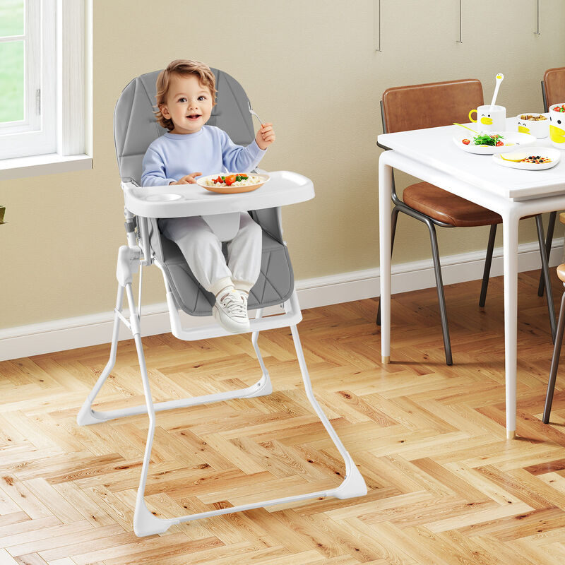 Compact Highchair with PU Seat and Adjustable Tray for Baby Feeding Time