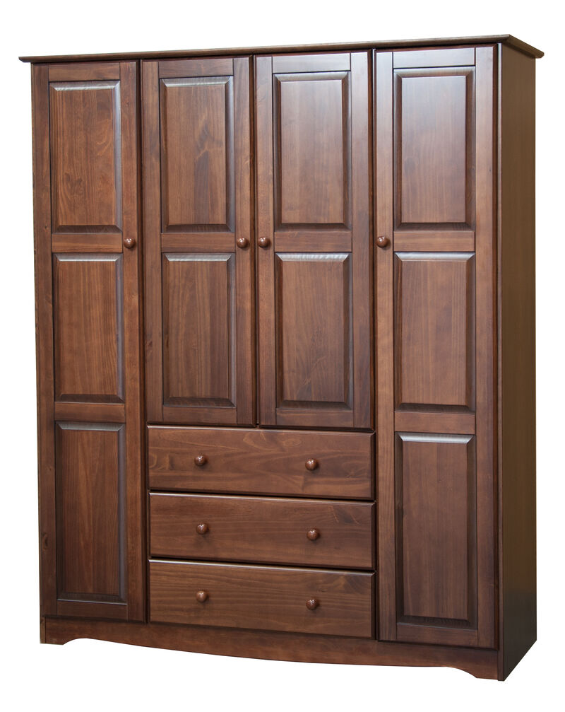 100% Solid Wood Family 4-Door Wardrobe