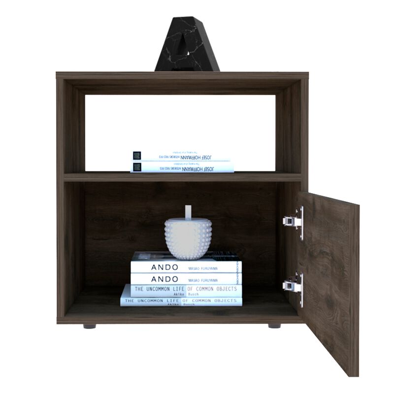 Galanto Nightstand, One Open Shelf, One Cabinet -Dark Brown / Black
