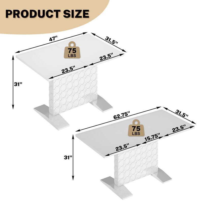 Black Wood 62.7 in. Pedestal Extendable Dining Table Seats 6.