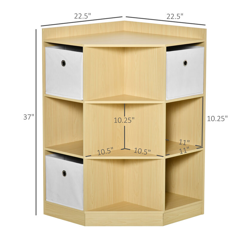 Space-Efficient Kids Storage Organizer for Small Bedrooms, Corner Shelf, Natural