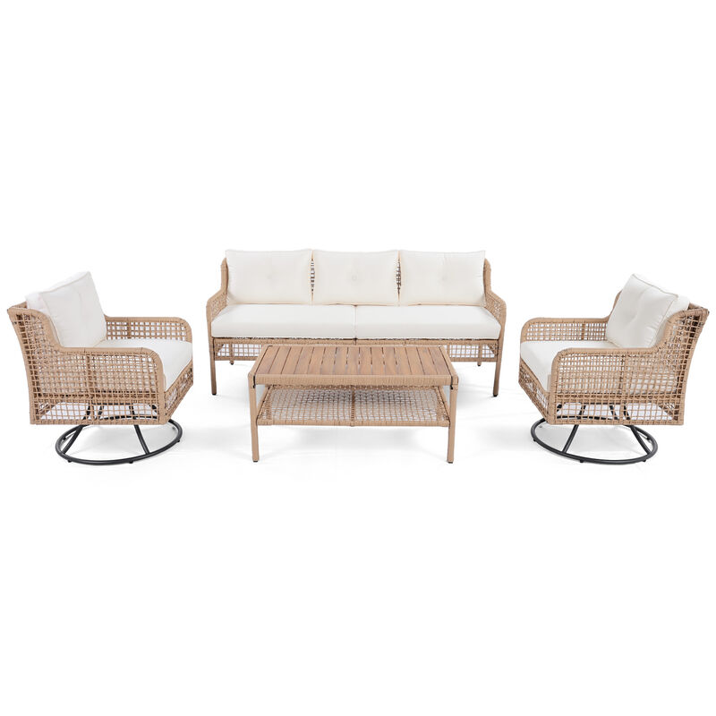 Whisen 5-Person Outdoor Sectional Wicker Sofa Set with Swivel Chairs for Poolside Backyard Deck image number 2