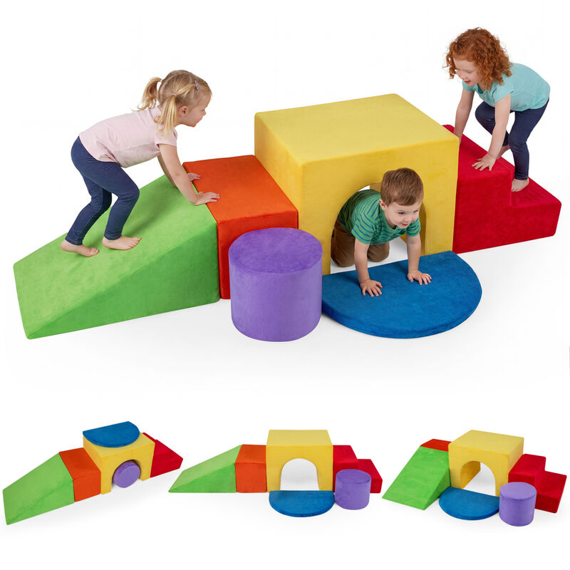 6 Piece Toddler Foam Climbing Set with Slide, Tunnel and Play Blocks image number 6