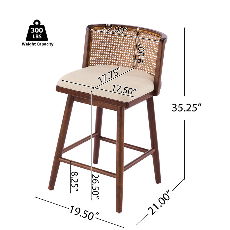 Christopher Knight Home Lyric Modern Woven Rattan Rubberwood Upholstered Counter Stools with Rattan Curved Backrest (Set of 4) image number 2