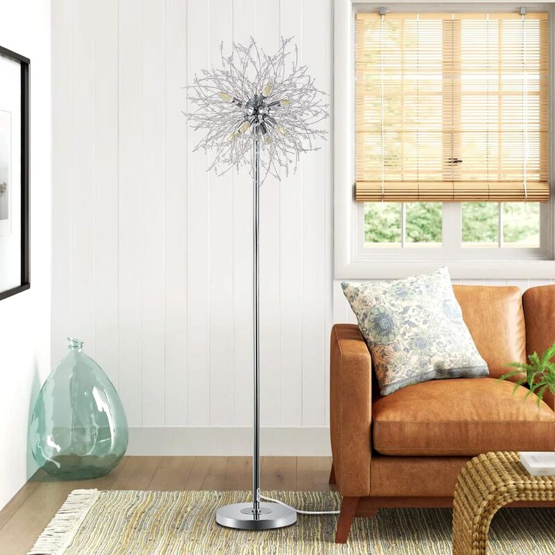 ELEMENT ACE Elegant 69 Inch Tall Crystal Standing Floor Lamp with 8 Lamp Heads, 32 Firework Crystal Accents, Sturdy Metal Base for Living Room Bedroom Home Decor image number 5