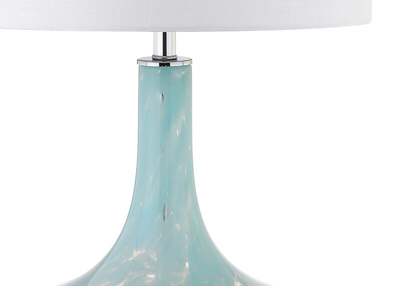 HomeRoots 29" Light Blue And Clear Teardrop Glass Table Lamp With Drum Shade image number 3