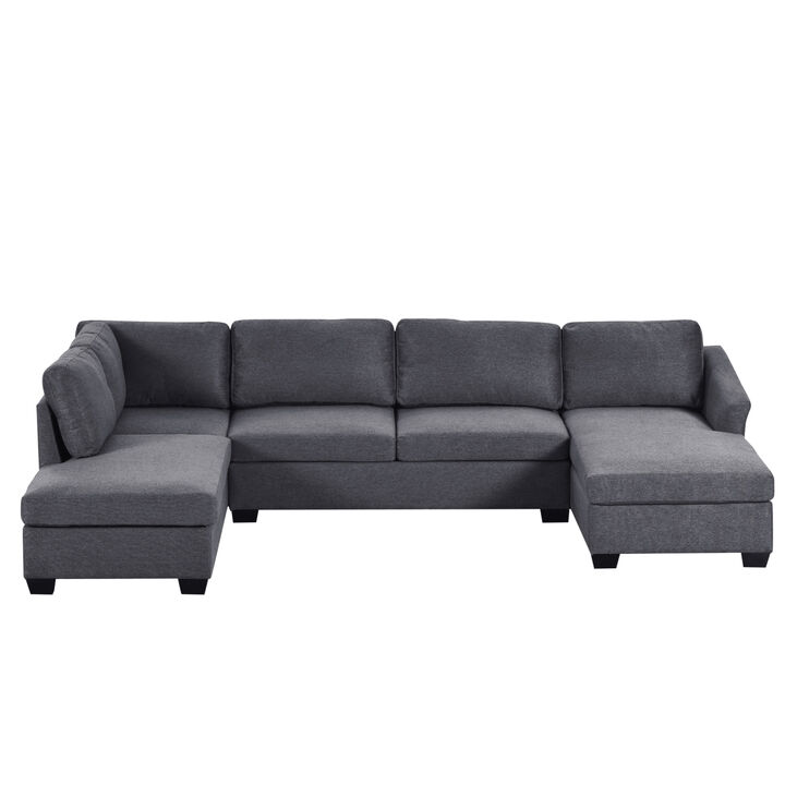 Modern Large U-Shaped Sectional Sofa, Double Extra Wide Chaise Lounge Couch, Grey