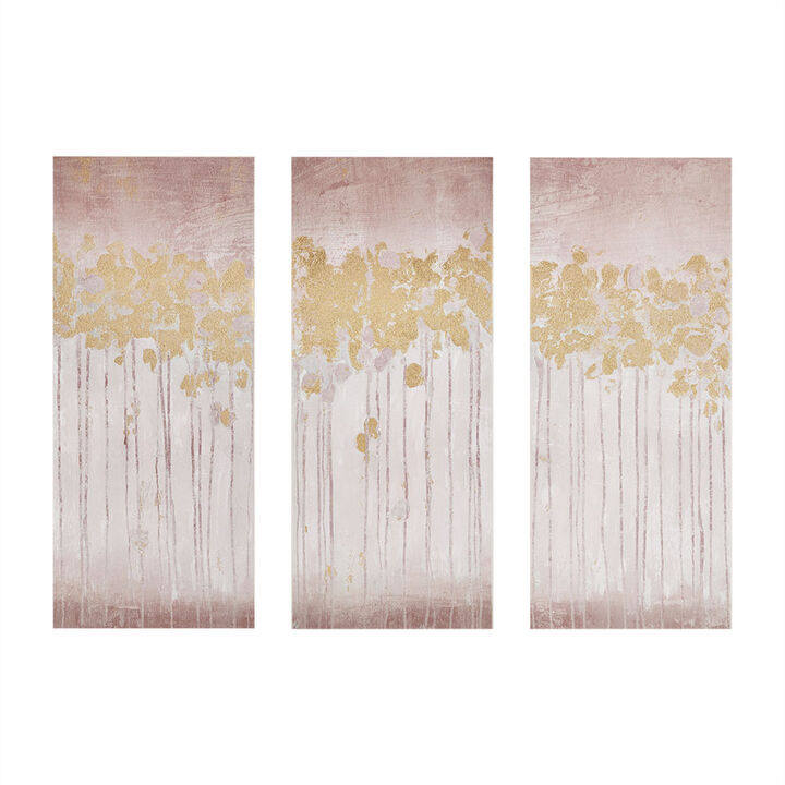 Gracie Mills Frederic Gold Foil Abstract 3-piece Canvas Wall Art Set