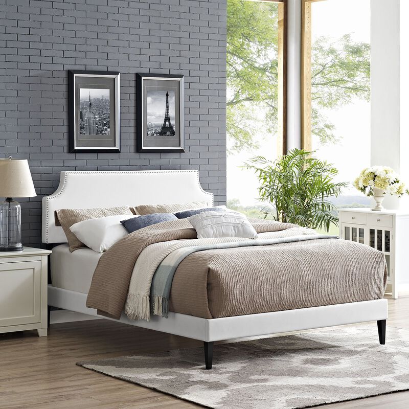 Modway Laura Queen Vinyl Platform Bed with Squared Tapered Legs in White image number 1